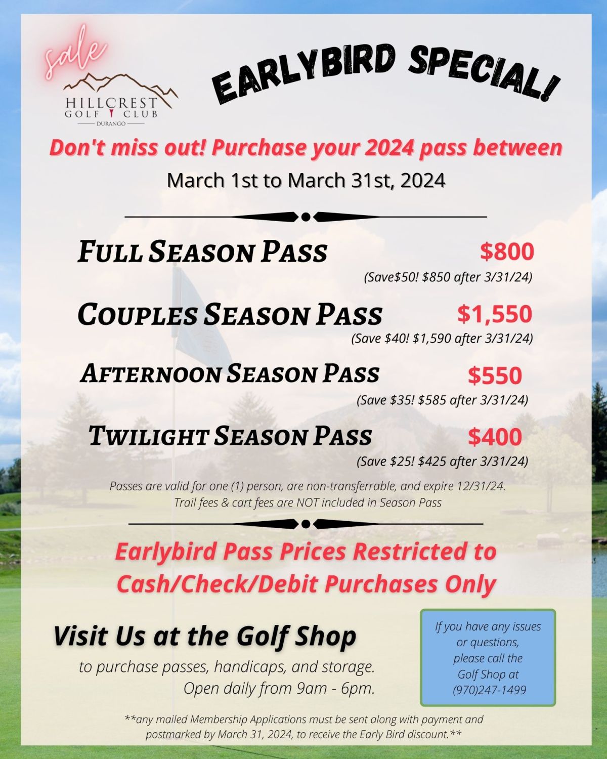 Save $$$ Season Pass Earlybird Sale March 1st - 31st